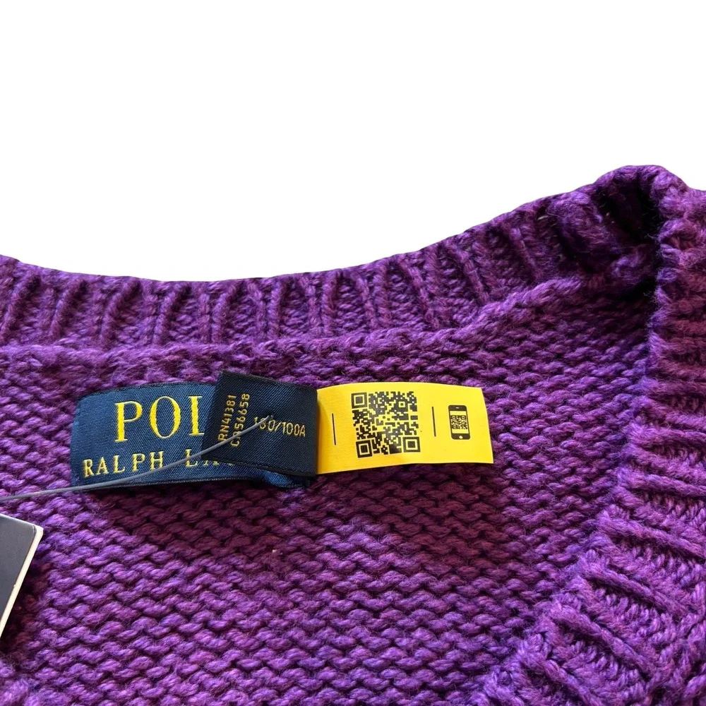 Polo Ralph Lauren Mens Purple Crest Embroidered Cotton Sweater Large NWT